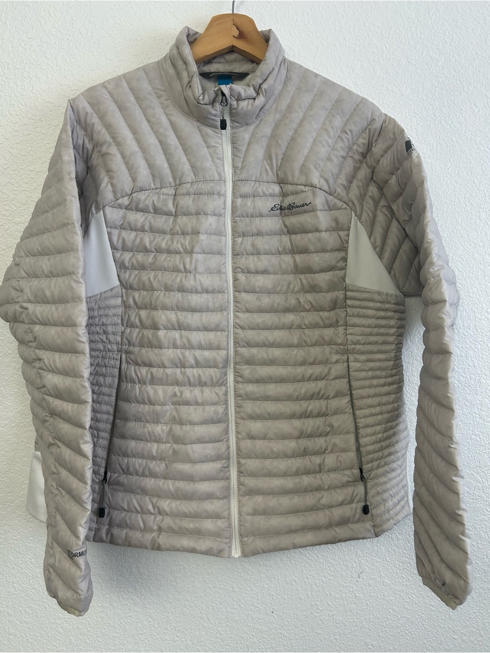 Eddie Bauer Women's Light Gray Stormdown 800 Puffer Jacket GOOSE DOWN Size XL